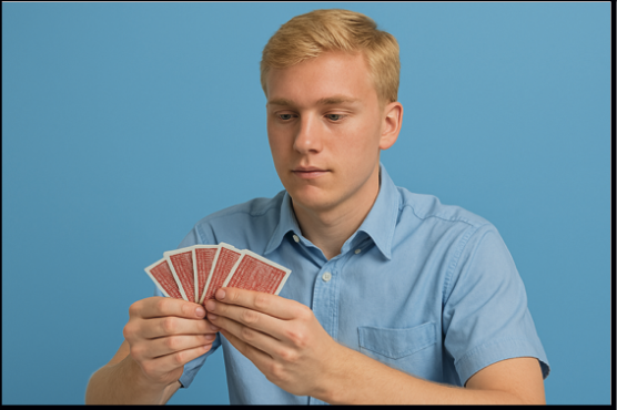 El chico juega a las cartas